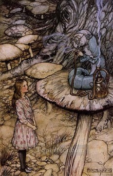 Alice au pays des merveilles le lapin envoie dans un petit illustrateur Arthur Rackham Peinture à l'huile